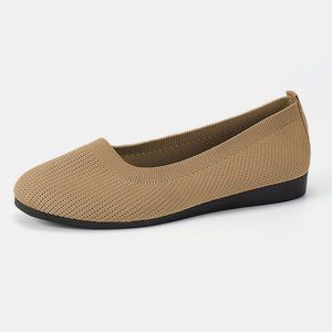 Round Toe Knit Ballet Flats in Khaki